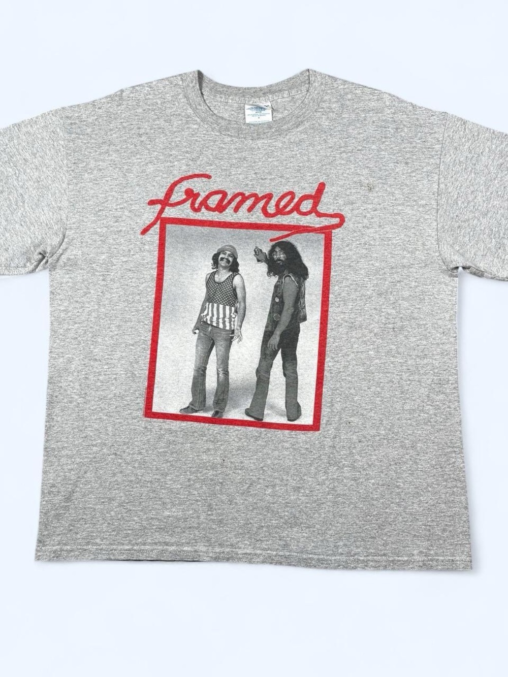 Vintage Cheech & Chong Framed Photo Graphic T-Shirt M&O Knits Large Grey Comedy